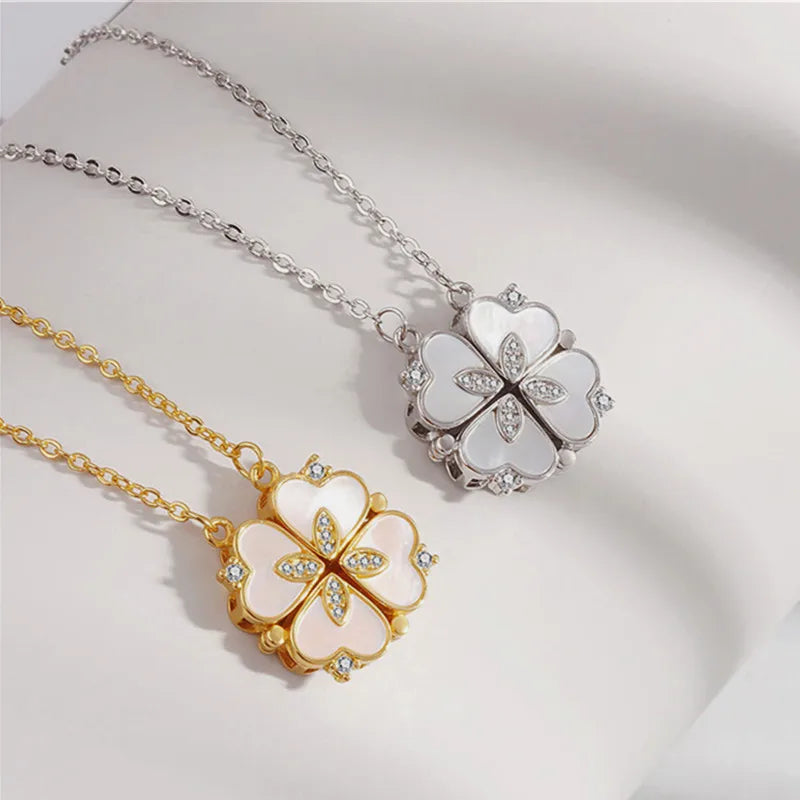 Collar de Acero con Trébol y Corazón