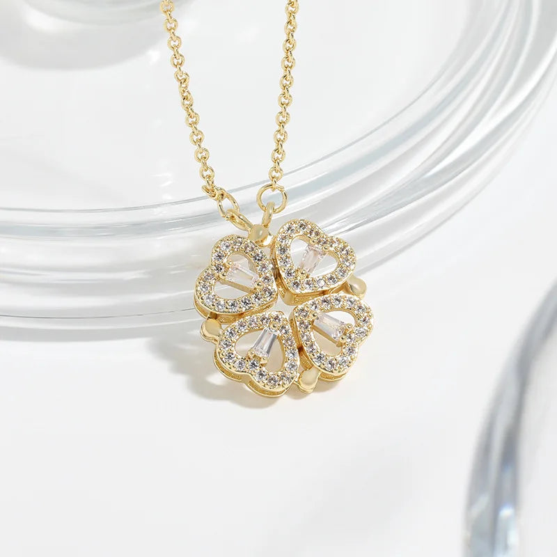 Collar de Acero con Trébol y Corazón