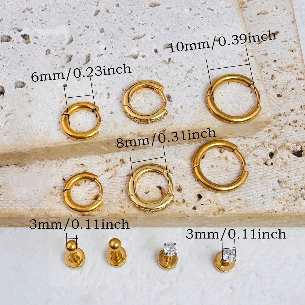 Set de 5 Pares de Aros Huggie Minimalistas Chapados en Oro 14K