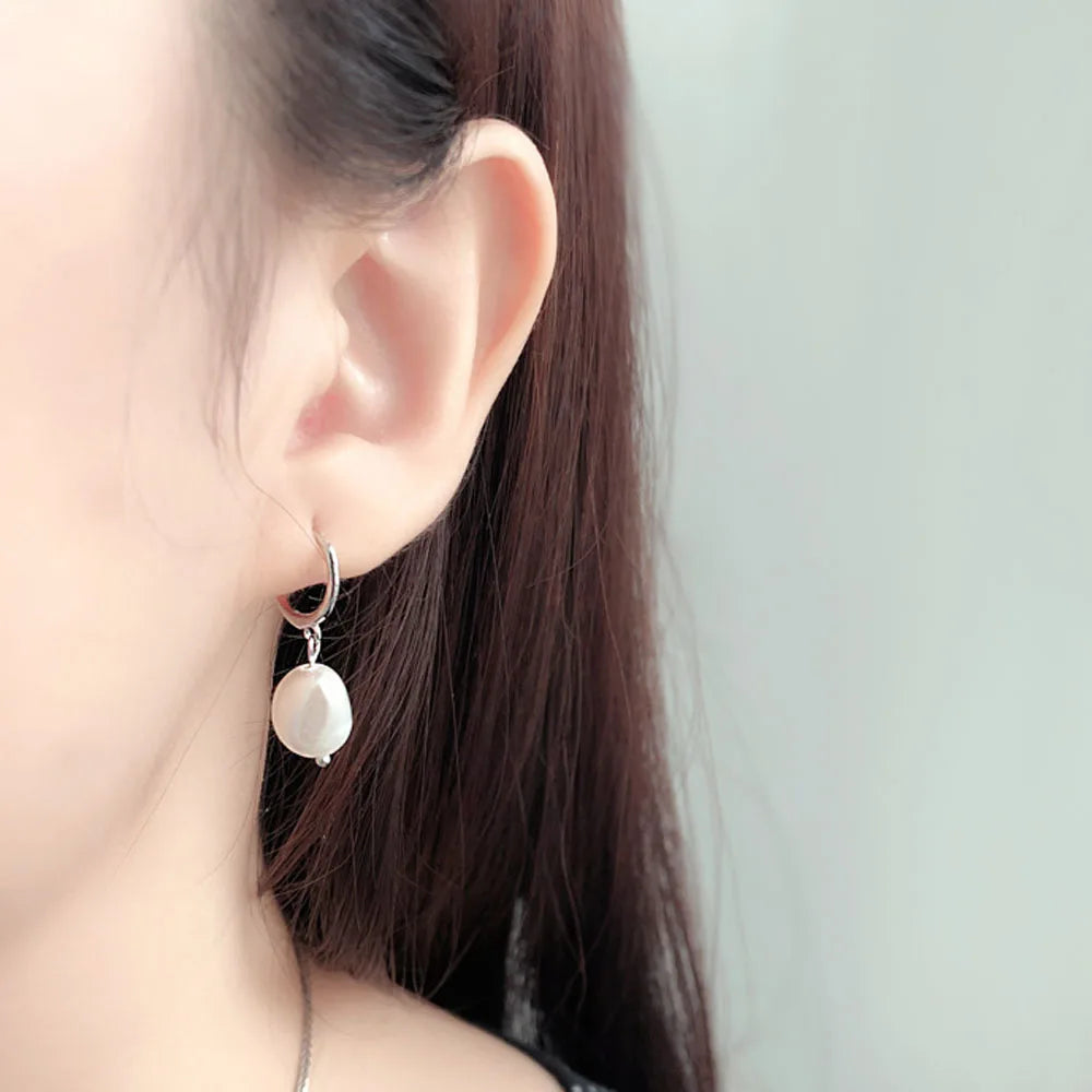 Pendientes de Acero con Perla Natural Irregular