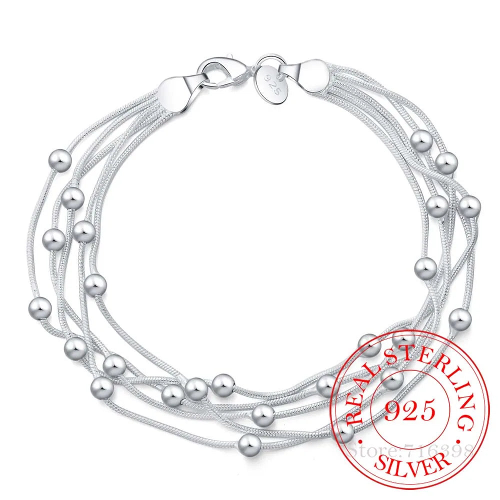 Pulsera de Plata 925 con Cinco Hileras de Cuentas
