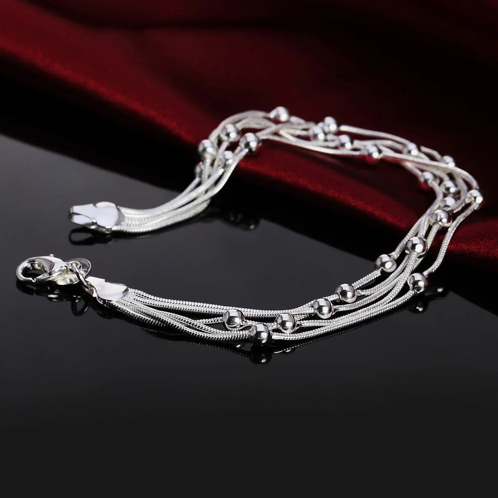 Pulsera de Plata 925 con Cinco Hileras de Cuentas