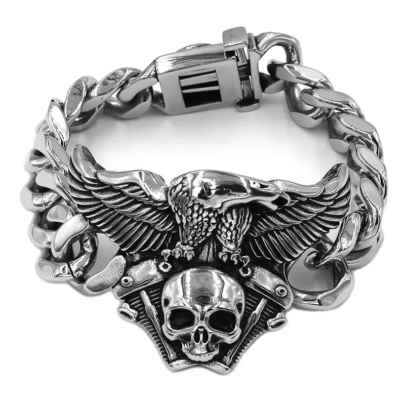 Pulsera Vintage de Acero con Calavera y Águila