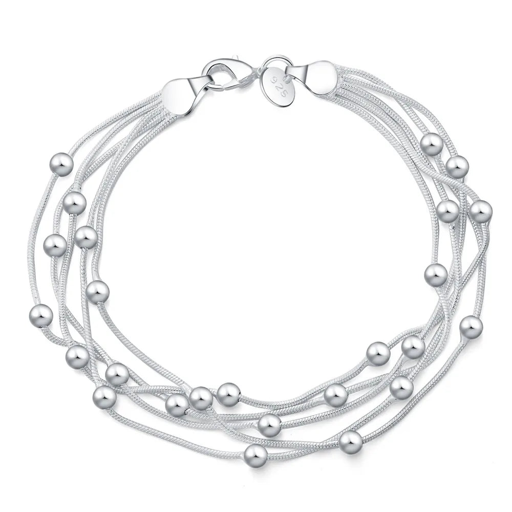 Pulsera de Plata 925 con Cinco Hileras de Cuentas