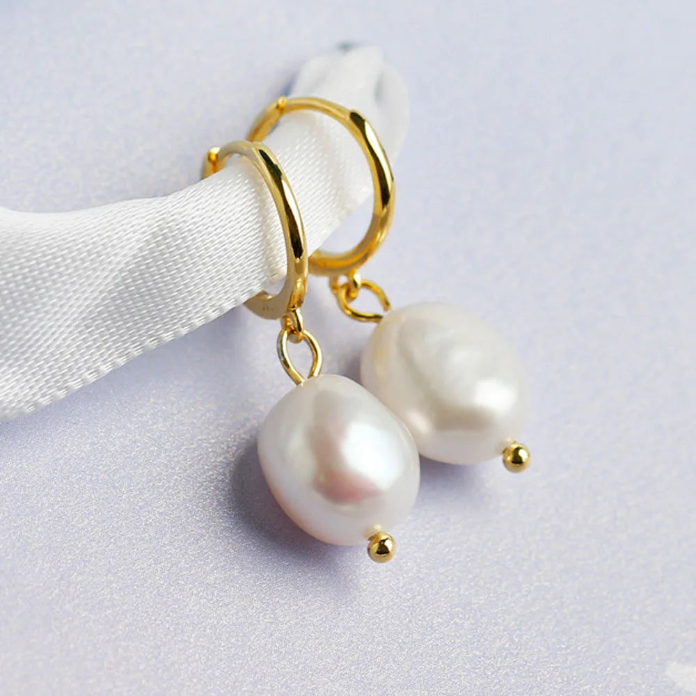 Pendientes de Acero con Perla Natural Irregular