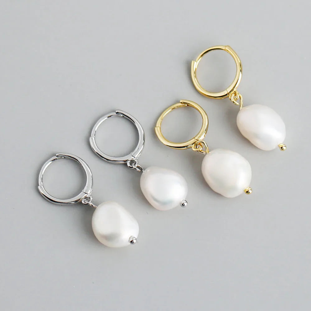 Pendientes de Acero con Perla Natural Irregular