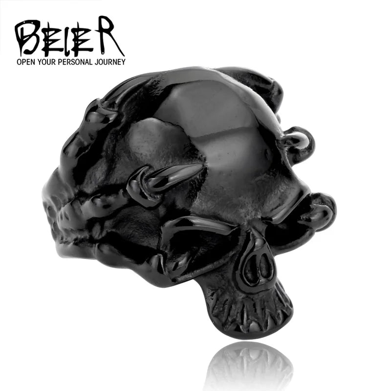 Anillo Gótico de Acero 316L con Garra y Calavera