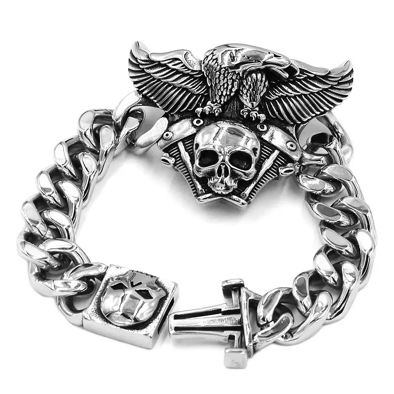 Pulsera Vintage de Acero con Calavera y Águila