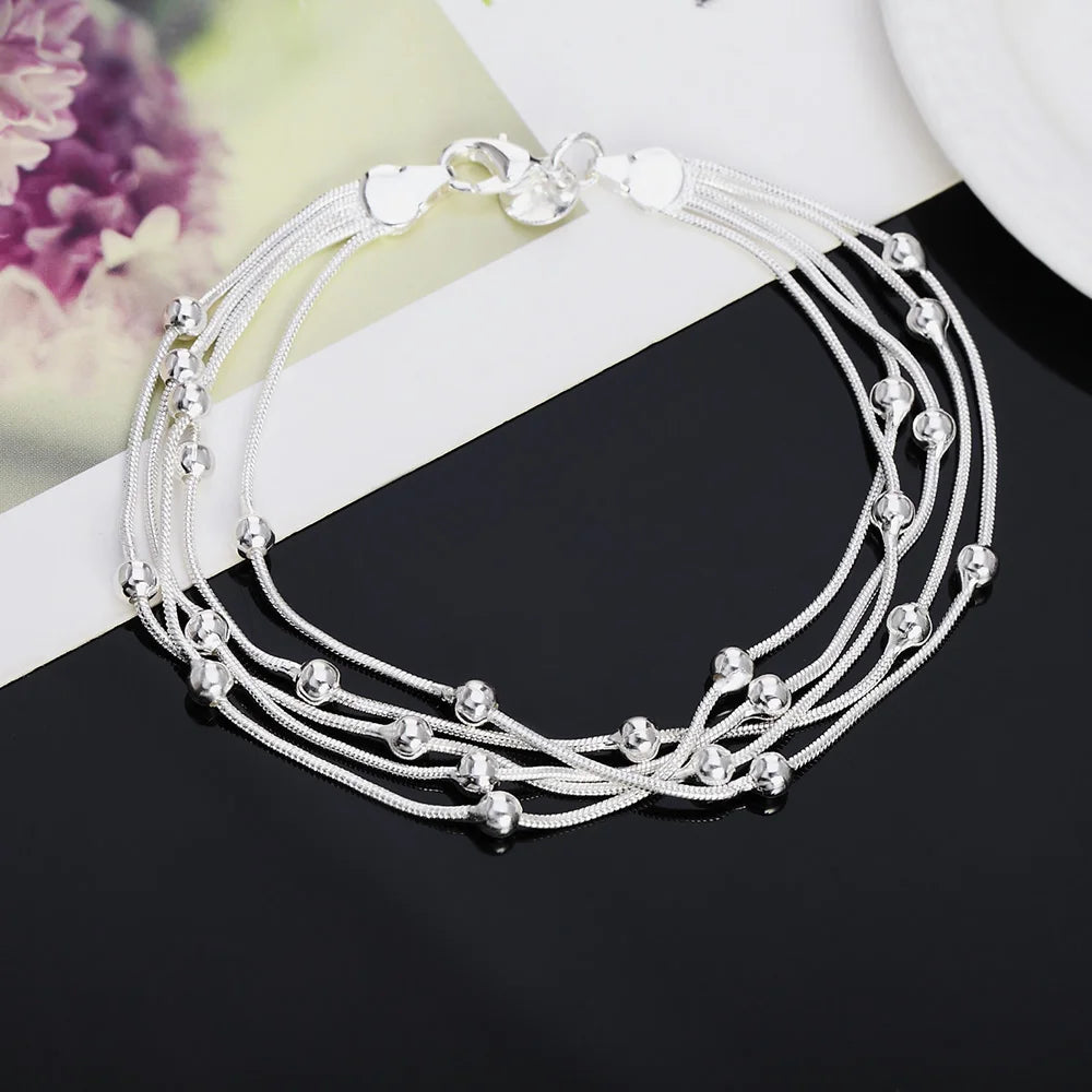 Pulsera de Plata 925 con Cinco Hileras de Cuentas