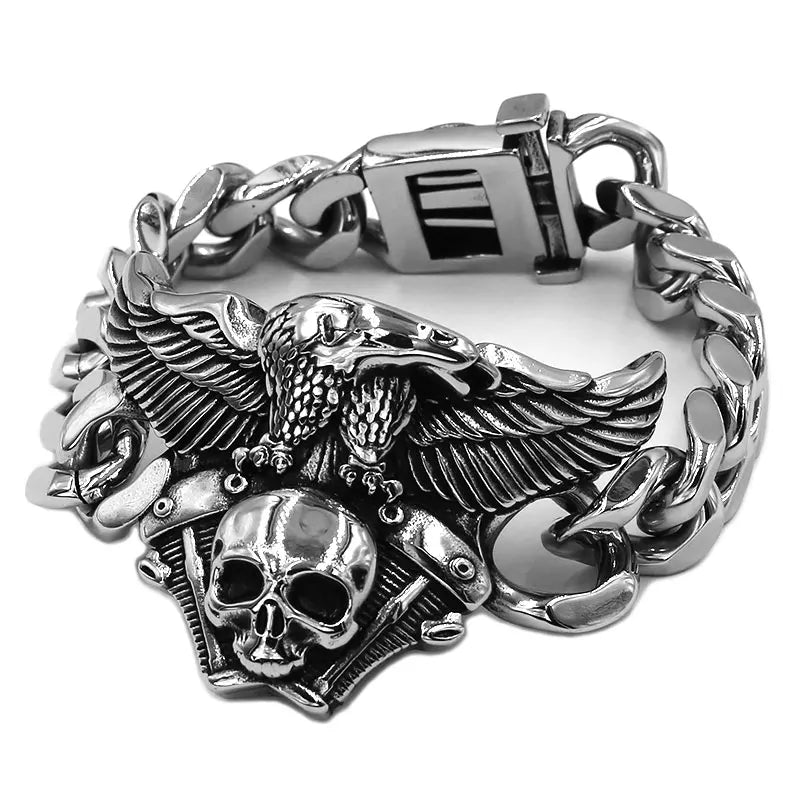 Pulsera Vintage de Acero con Calavera y Águila