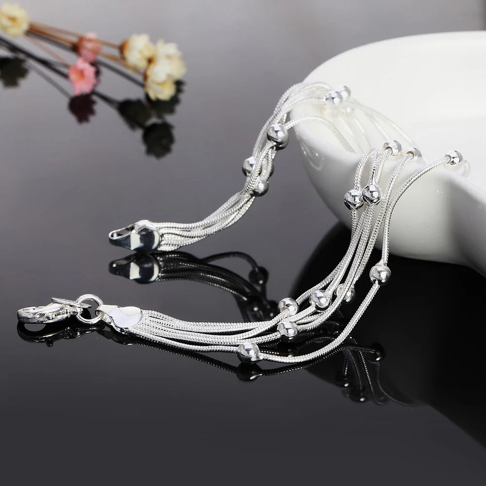 Pulsera de Plata 925 con Cinco Hileras de Cuentas