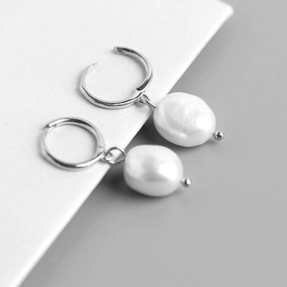 Pendientes de Acero con Perla Natural Irregular