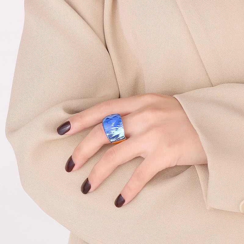 Anillo de Acero con Gran Cristal Rosa
