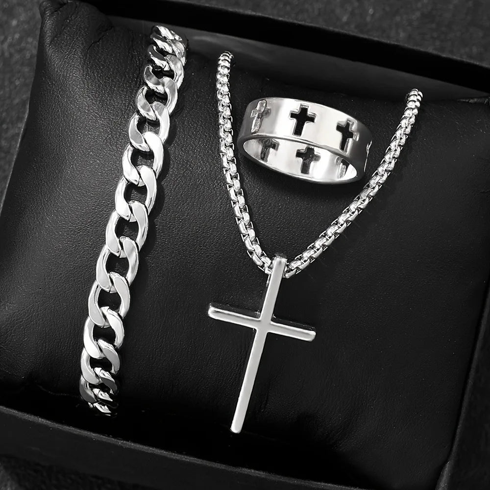 Set de Tres Piezas de Acero con Cruz