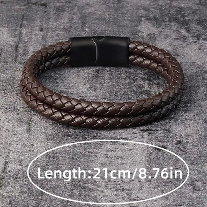 Pulsera de Cuero Trenzado y Acero