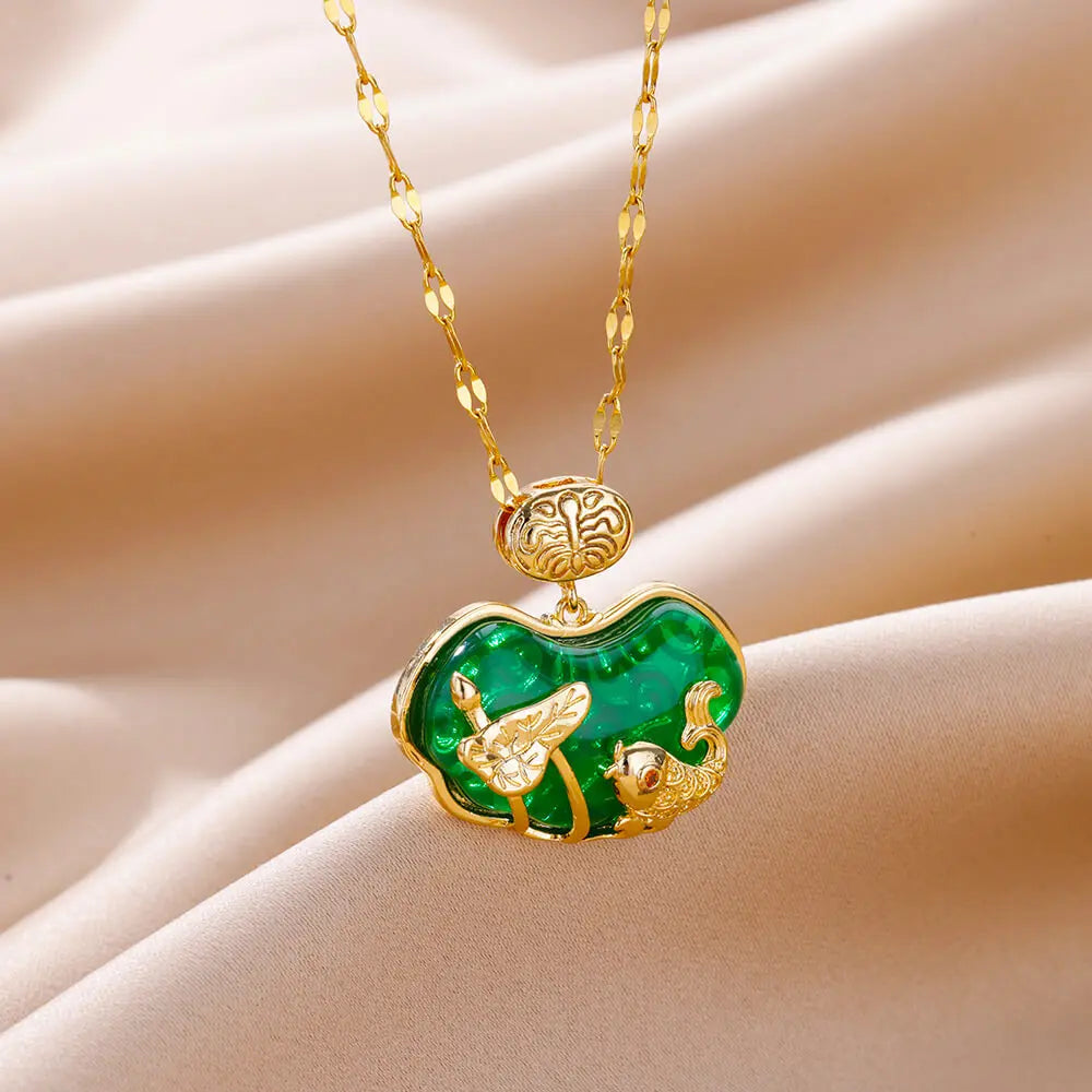 Collar Dorado de Acero con Piedra Natural