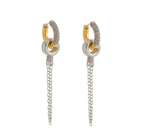 Pendientes Dorados con Circonita y Cadena