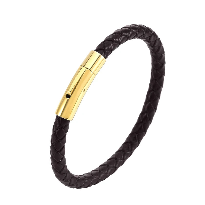 Pulsera Trenzada de Cuero y Acero