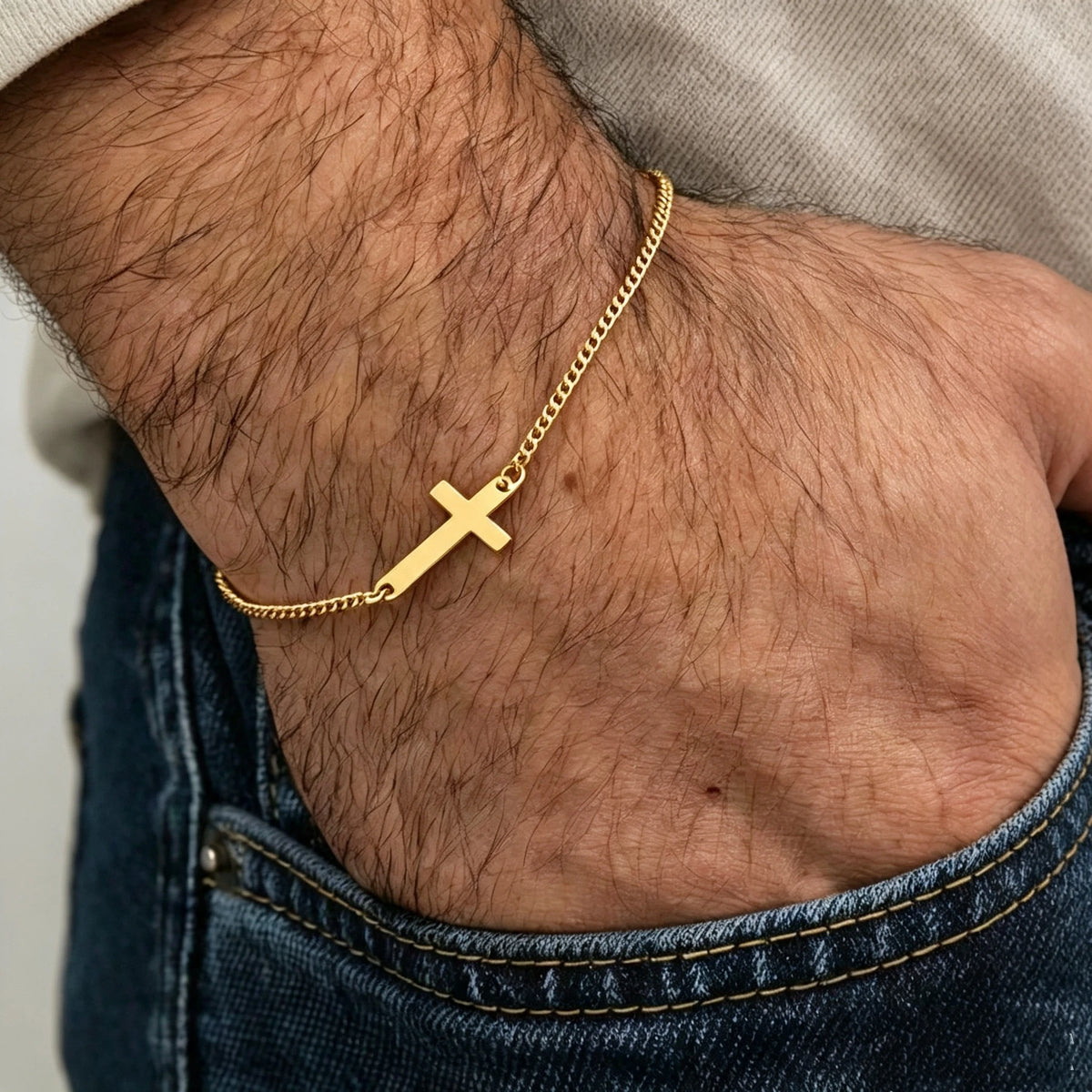 Pulsera Cristiana de Acero con Cruz