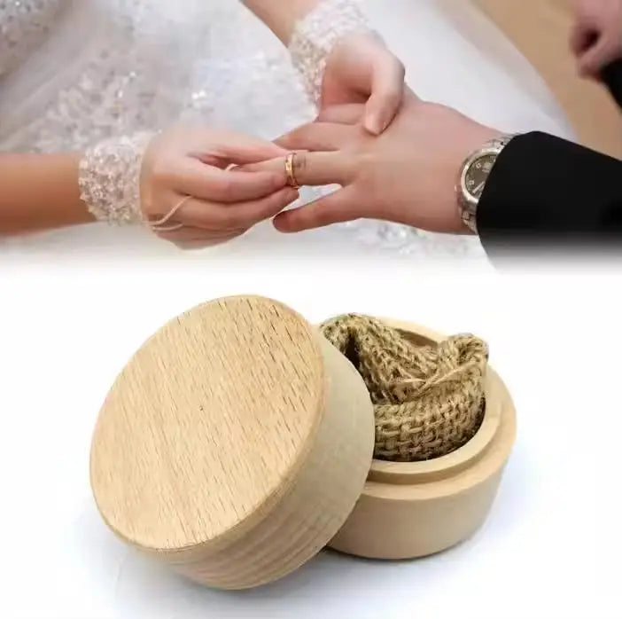 Round Minimalist Wood Ring Box Eco-Friendly Natural Jewelry Storage Case for Wedding Proposal Engagement Gift