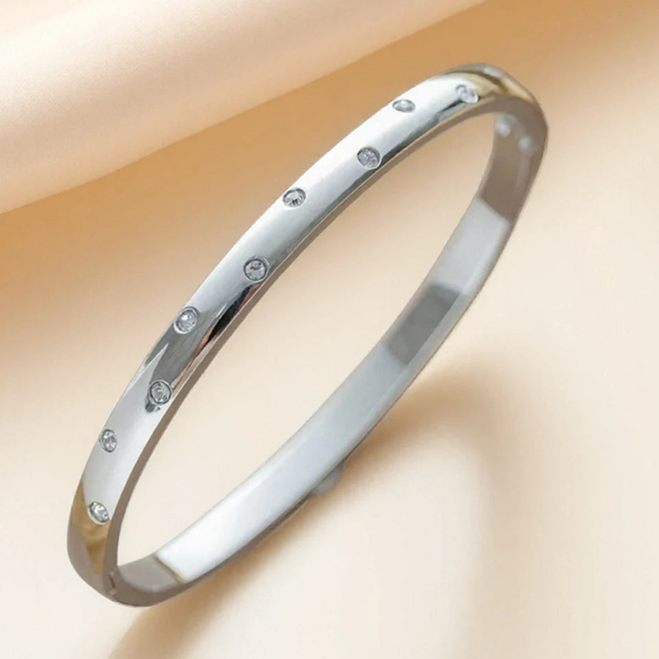 Pulsera Redonda de Acero con Circonitas