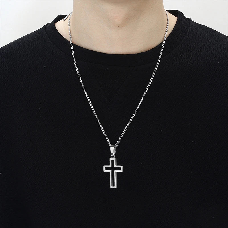 Collar Punk de Acero con Cruz