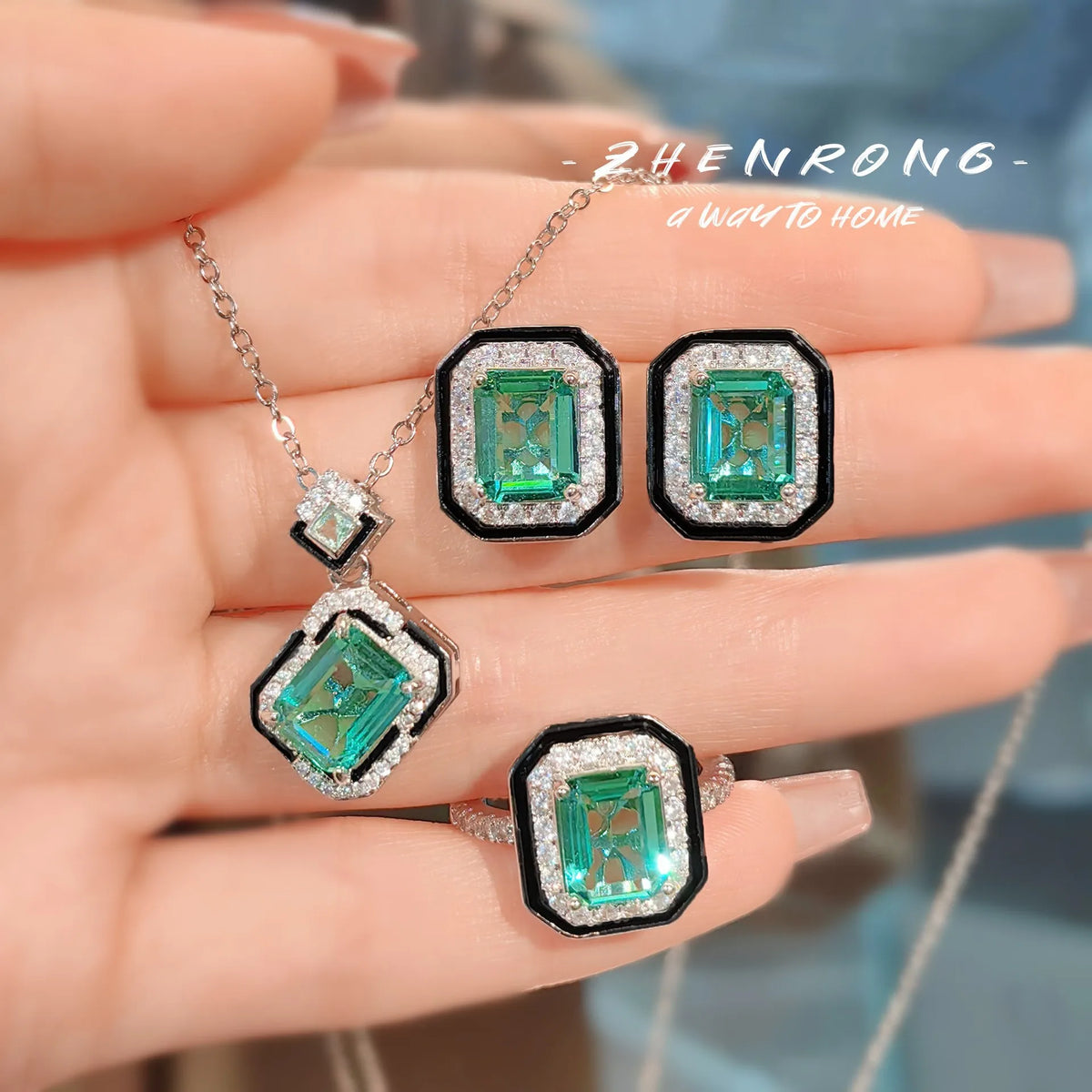 Conjunto Princesa de Plata 925 con Esmalte Negro