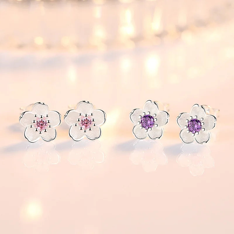 Pendientes Pequeños de Plata 925 con Circonitas Rosa y Púrpura