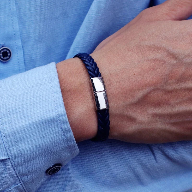 Pulsera Surf de Cuero Trenzado y Acero