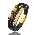 Pulsera Multicapa de Cuero con Cuentas Doradas