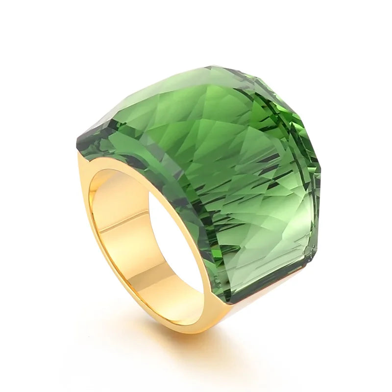 Anillo de Acero con Gran Cristal Rosa