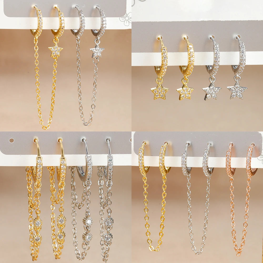 Aros de Acero con Doble Cadena y Cristal