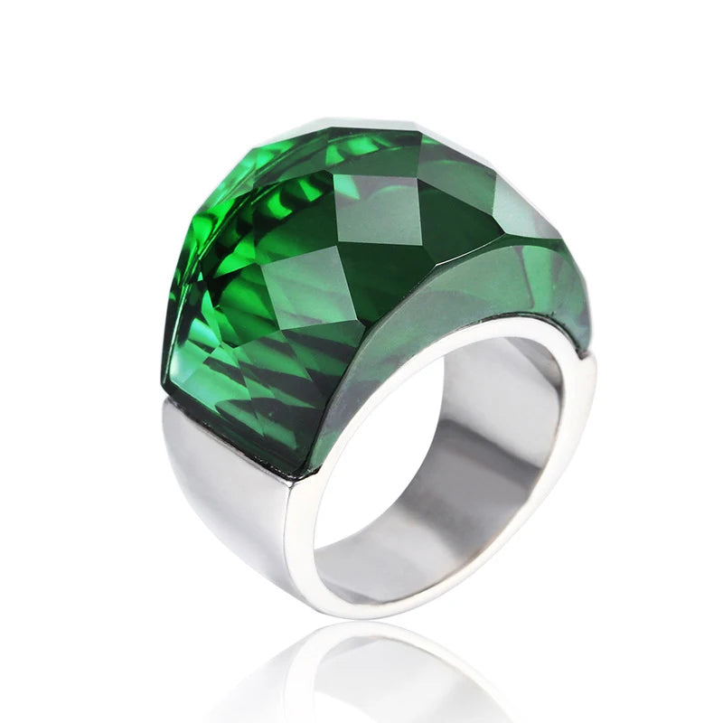 Anillo de Acero con Gran Cristal Rosa