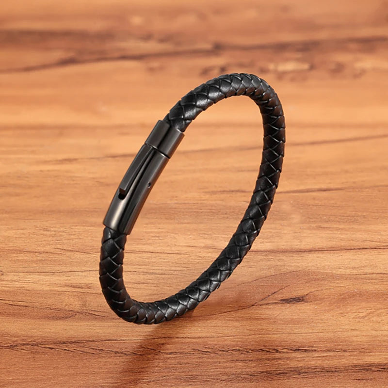 Pulsera Trenzada de Cuero y Acero