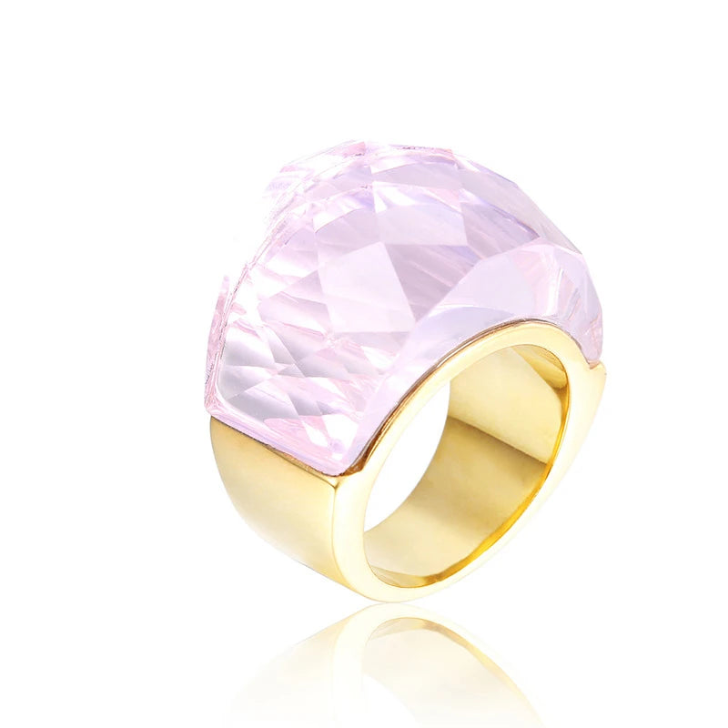 Anillo de Acero con Gran Cristal Rosa