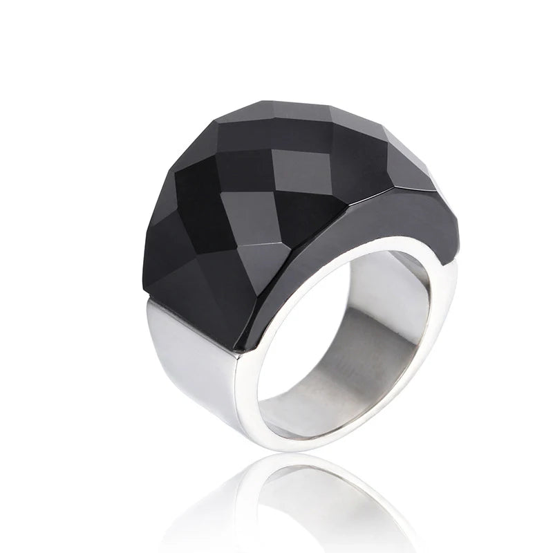 Anillo de Acero con Gran Cristal Rosa