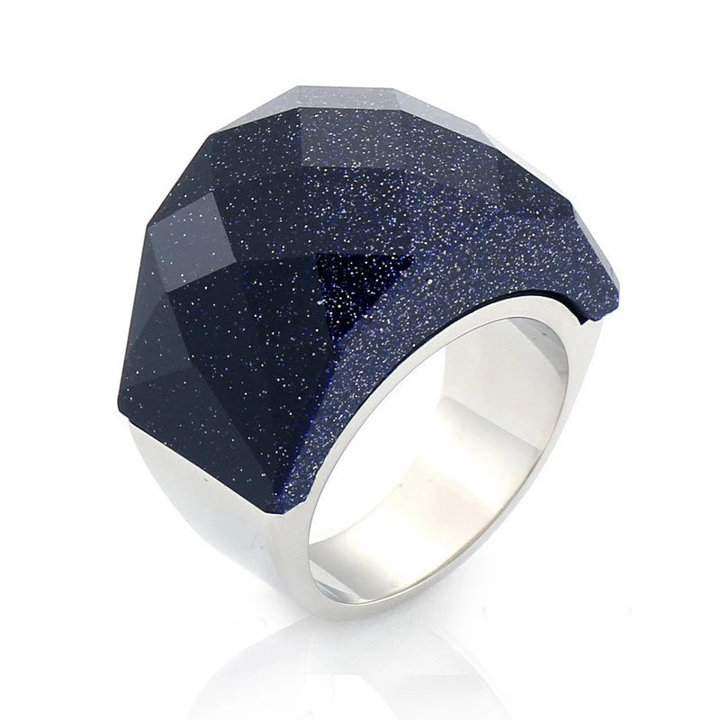 Anillo de Acero con Gran Cristal Rosa