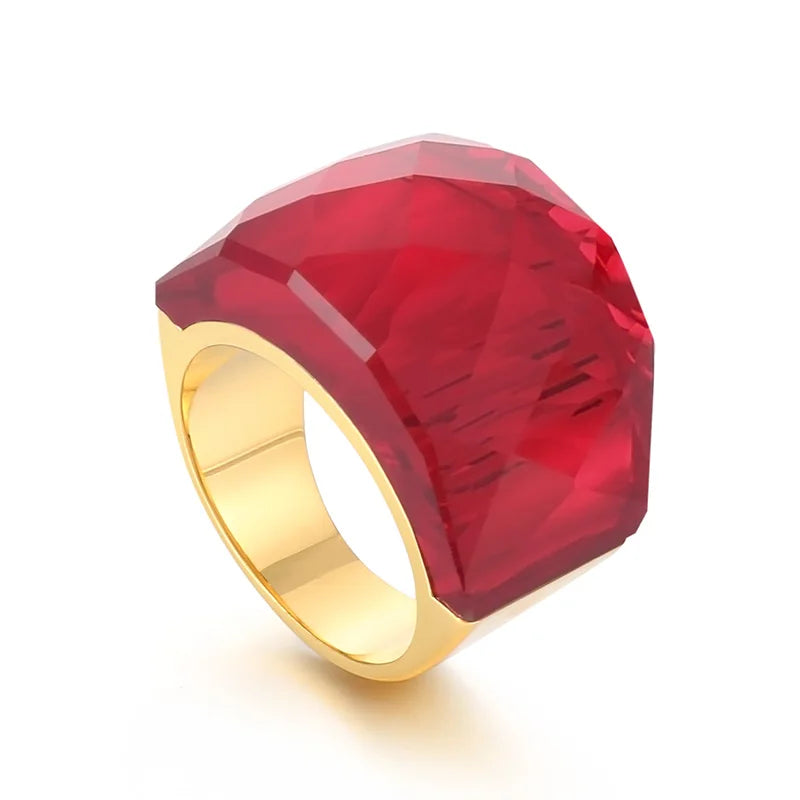 Anillo de Acero con Gran Cristal Rosa