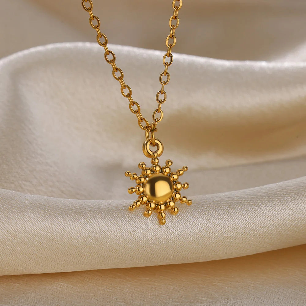 Collar Geométrico de Acero con Girasol