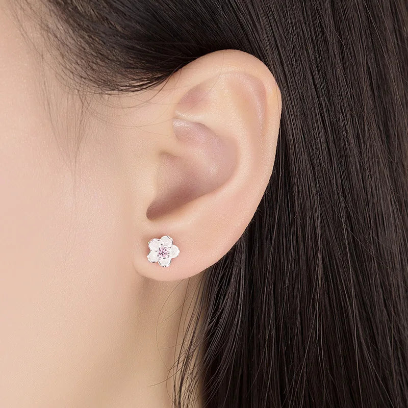 Pendientes Pequeños de Plata 925 con Circonitas Rosa y Púrpura