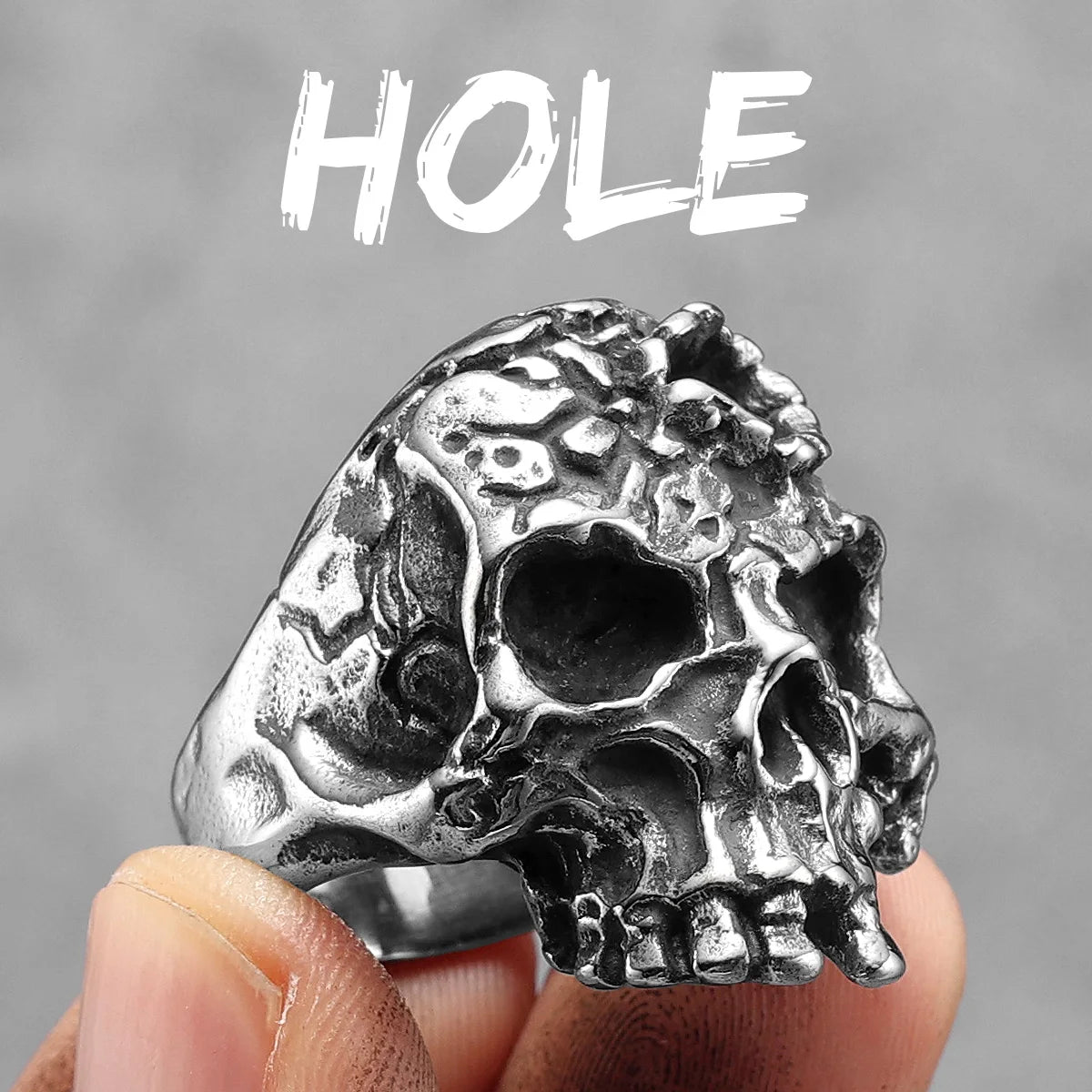 Anillo Punk Negro de Acero con Calavera