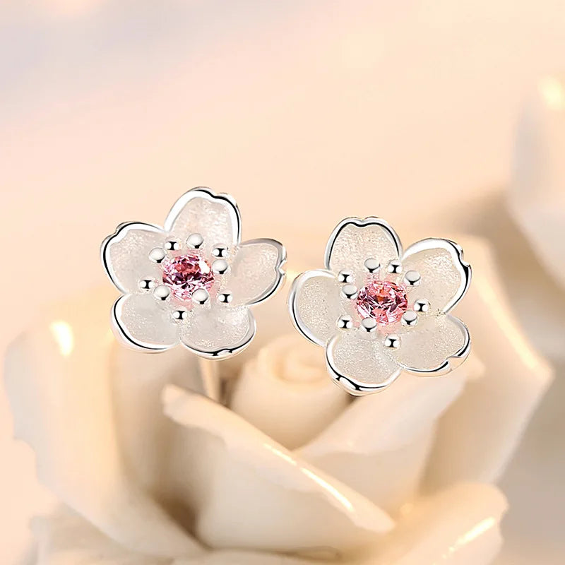 Pendientes Pequeños de Plata 925 con Circonitas Rosa y Púrpura