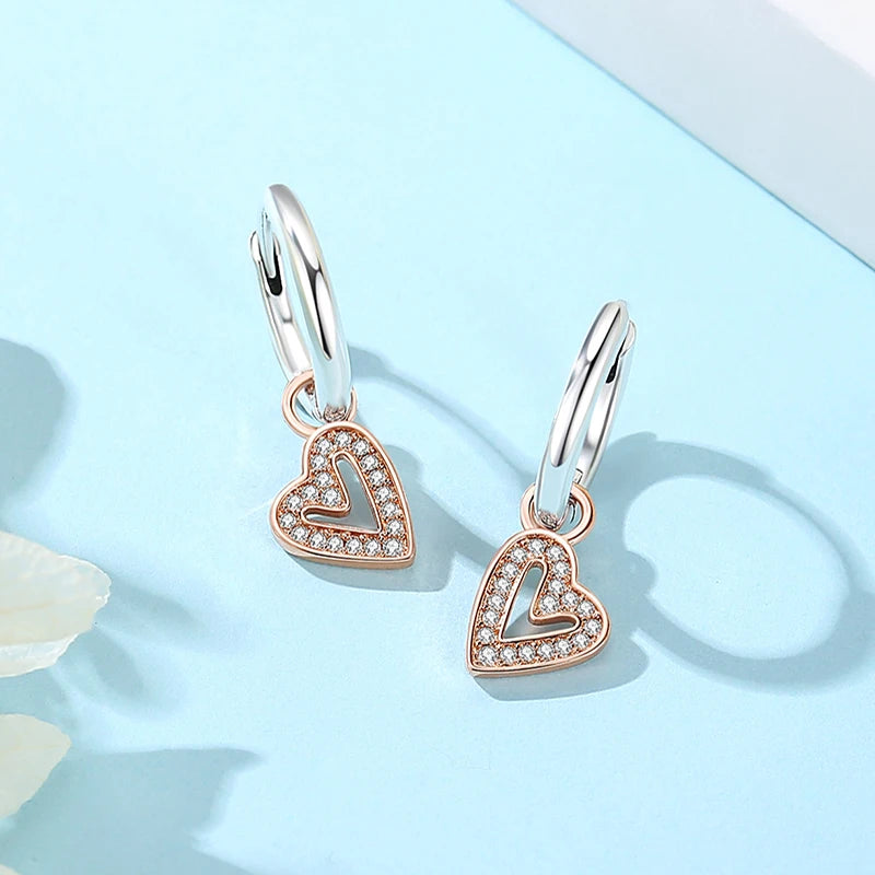 Aros de Corazón de Plata 925 en Oro Rosa