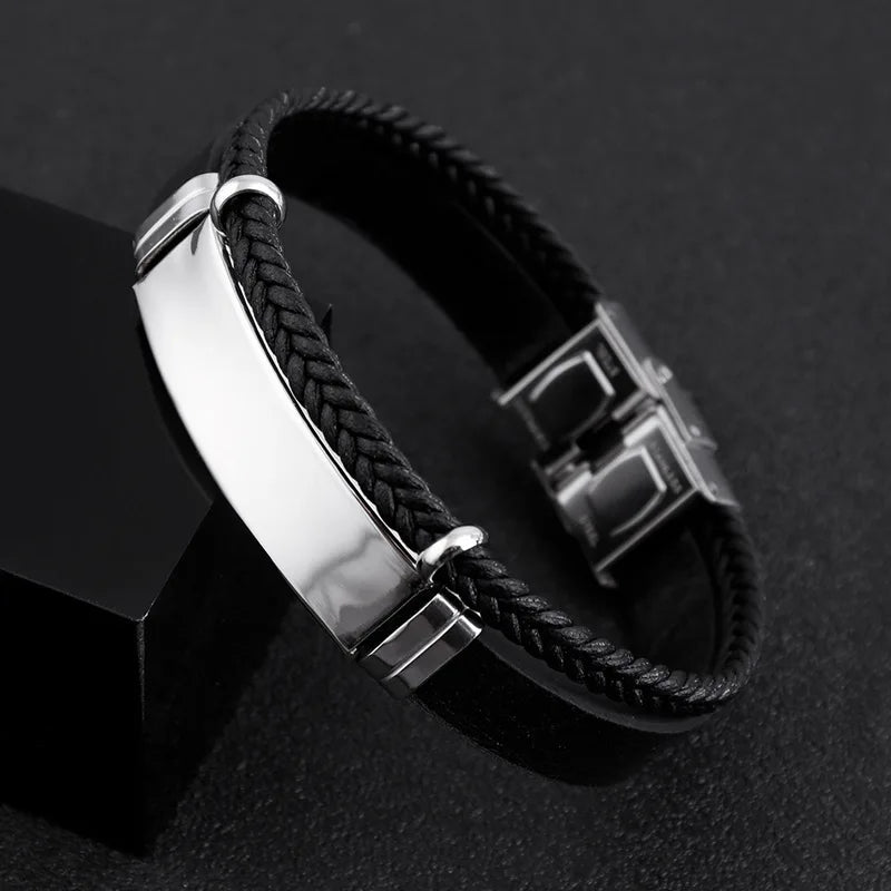 Pulsera Doble de Cuero Trenzado y Acero