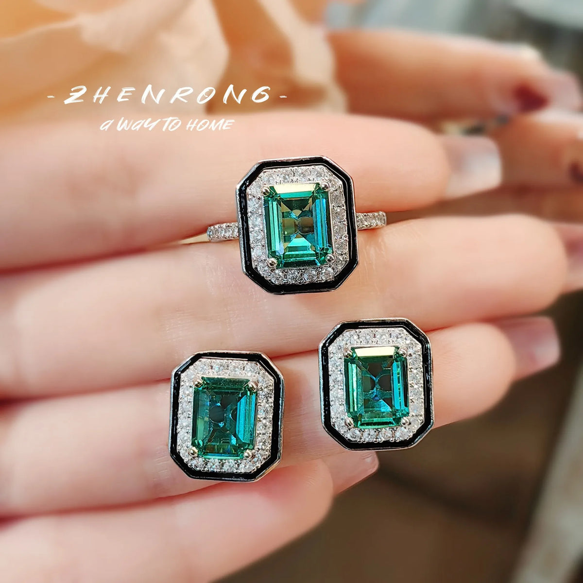 Conjunto Princesa de Plata 925 con Esmalte Negro