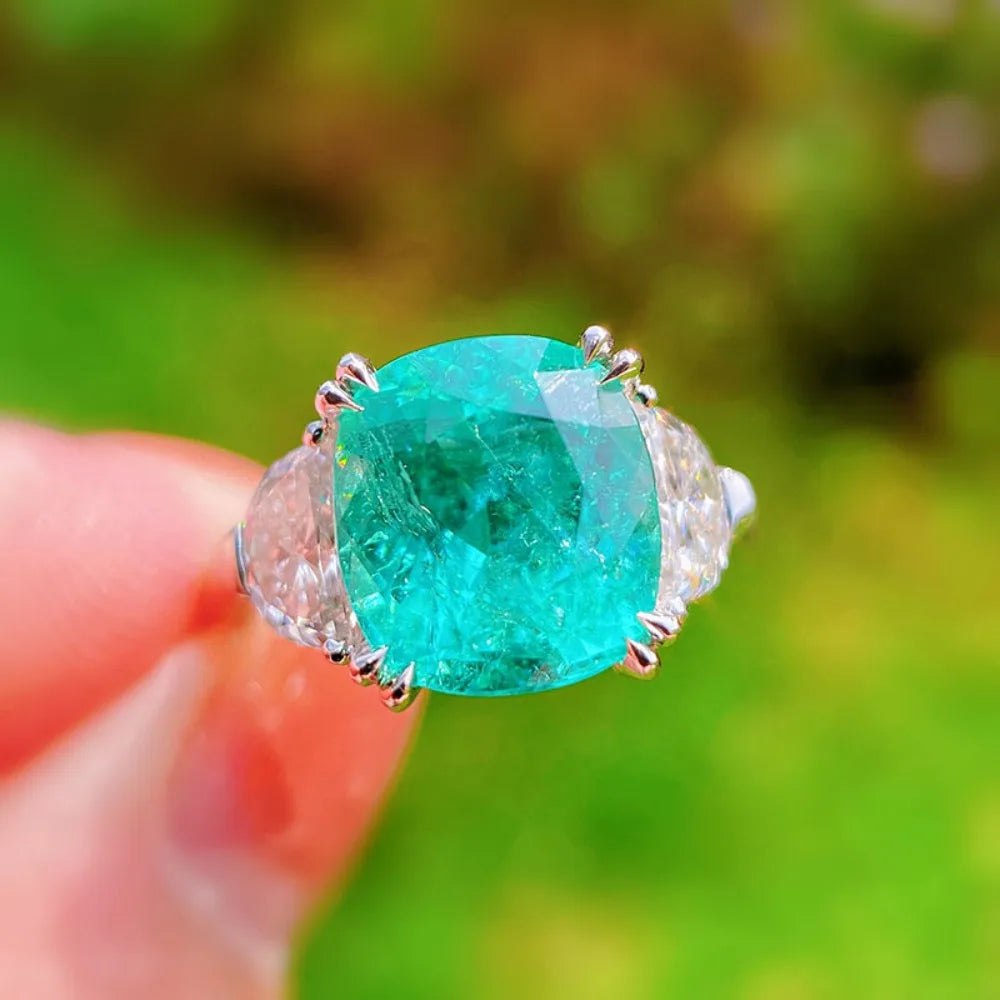 Anillo Abierto de Plata 925 con Piedra Paraíba
