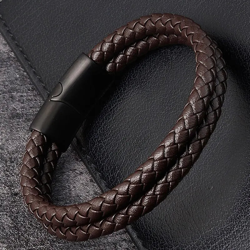 Pulsera de Cuero Trenzado y Acero