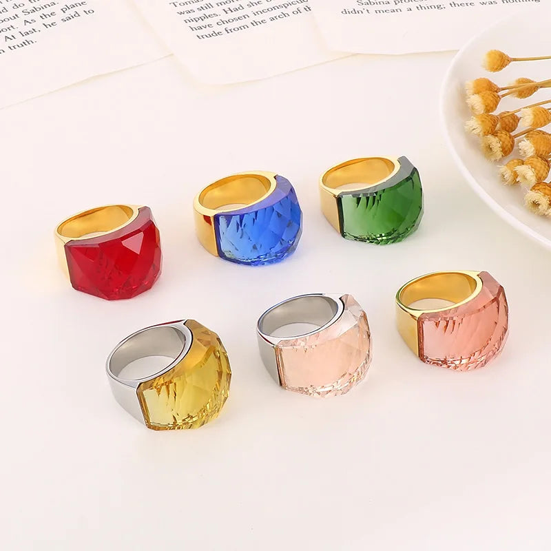 Anillo de Acero con Gran Cristal Rosa