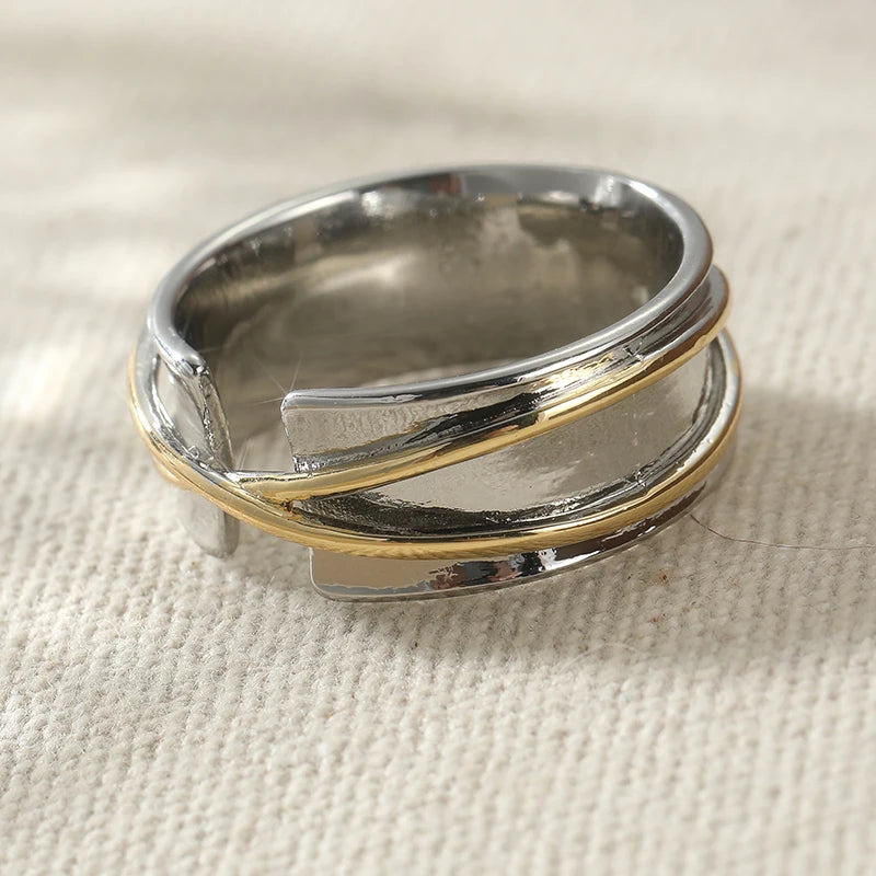 Anillo Minimalista Bicolor Plata y Dorado para Mujer y Hombre