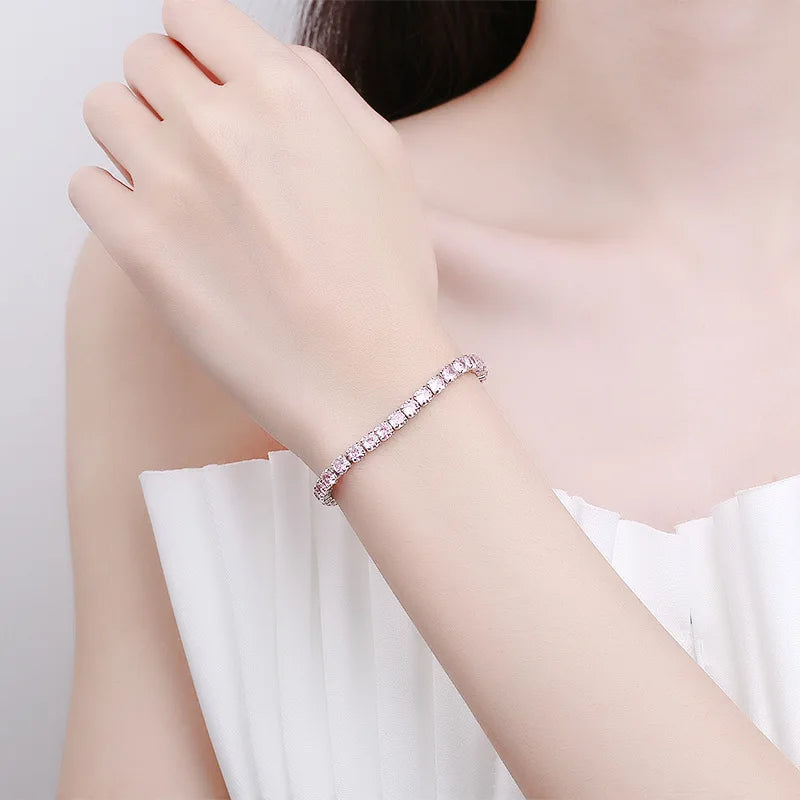 Pulsera Ajustable de Plata 925 con Circón Rosa